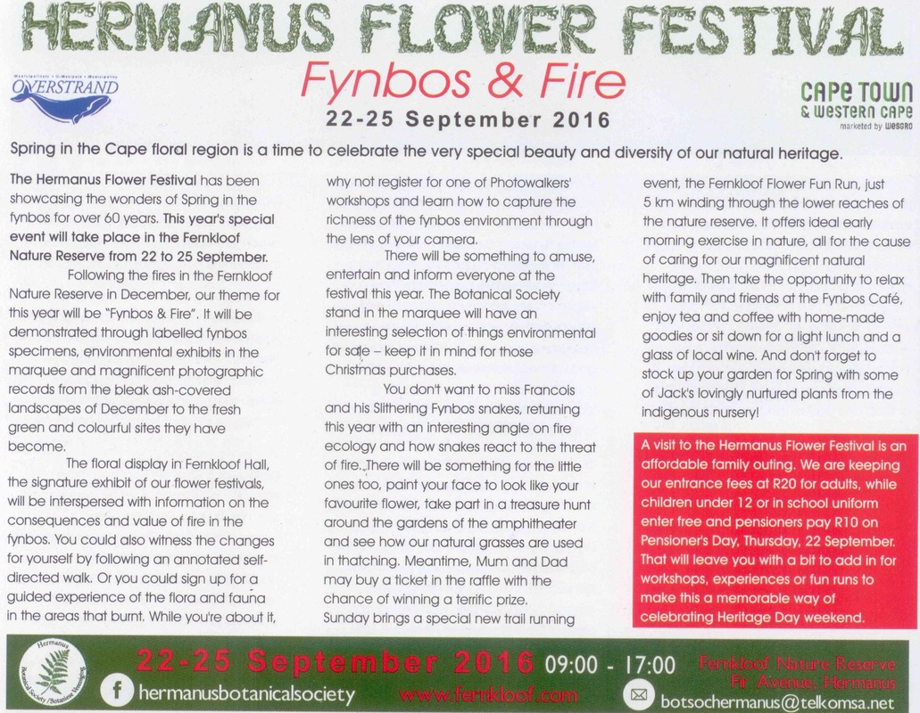 Hermanus Flower Festival at Fernkloof on 22nd to 25th September 2016